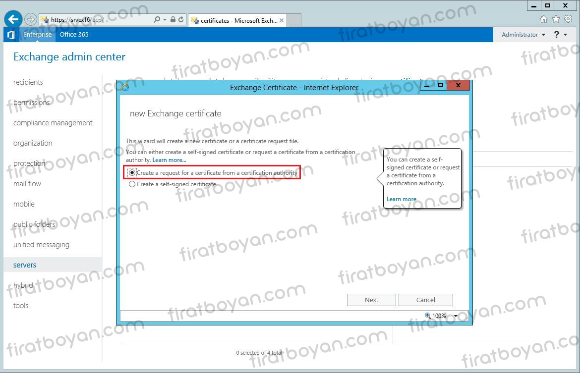 exchange server 2016 local ssl sertifika