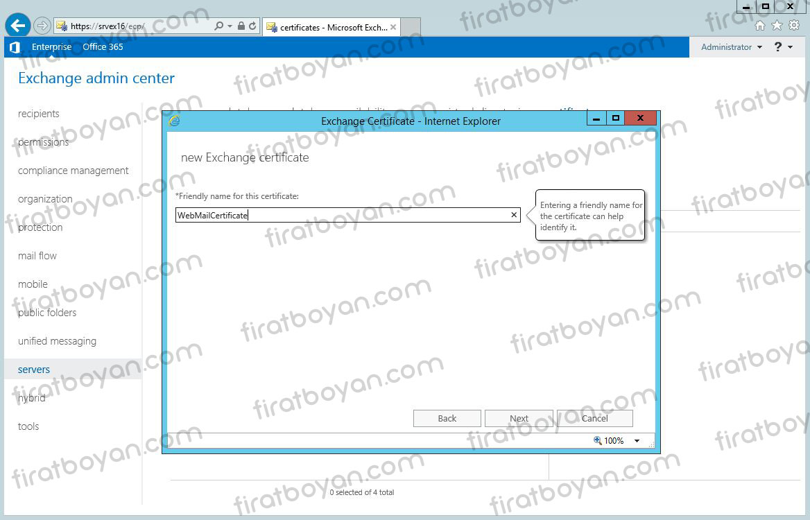 exchange server 2016 local ssl sertifika