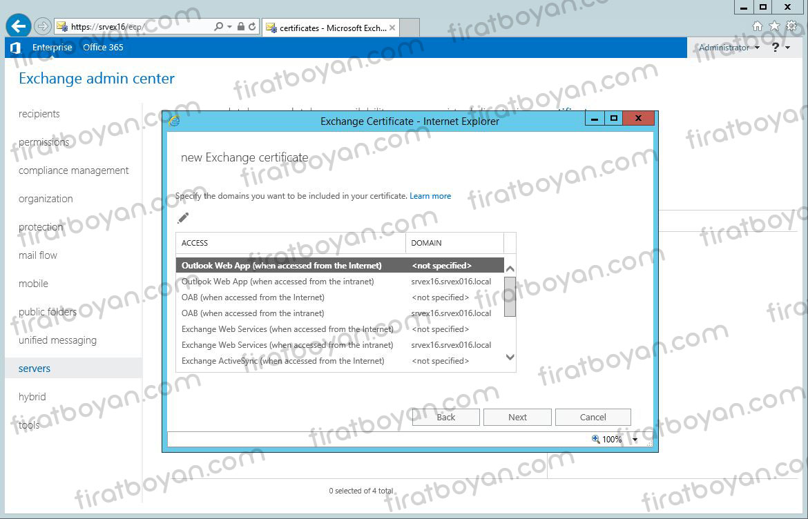 exchange server 2016 local ssl sertifika