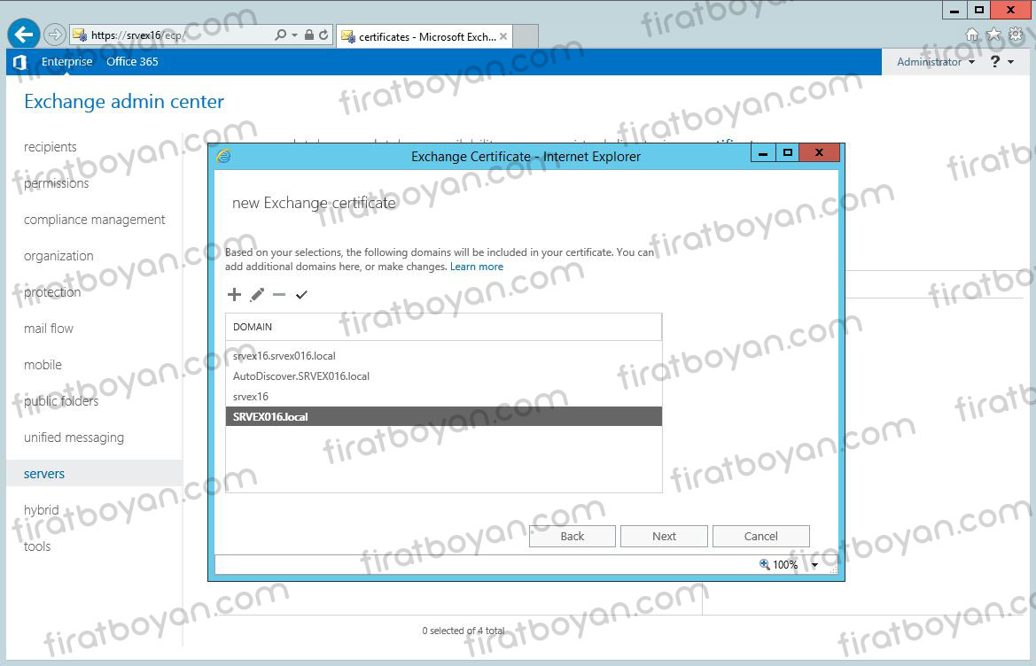 exchange server 2016 local ssl sertifika