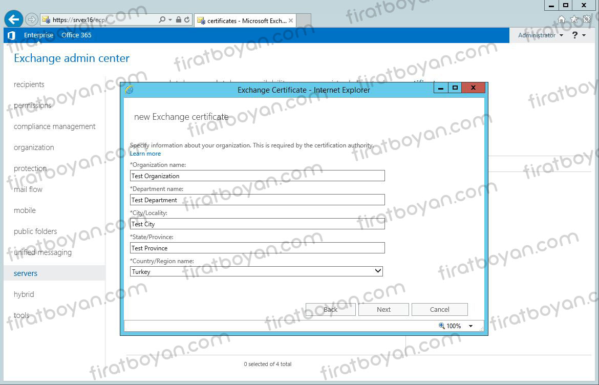 exchange server 2016 local ssl sertifika