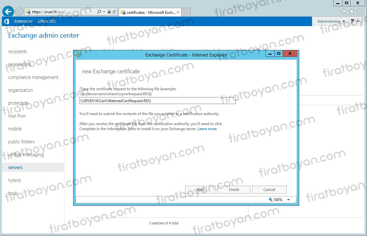 exchange server 2016 local ssl sertifika