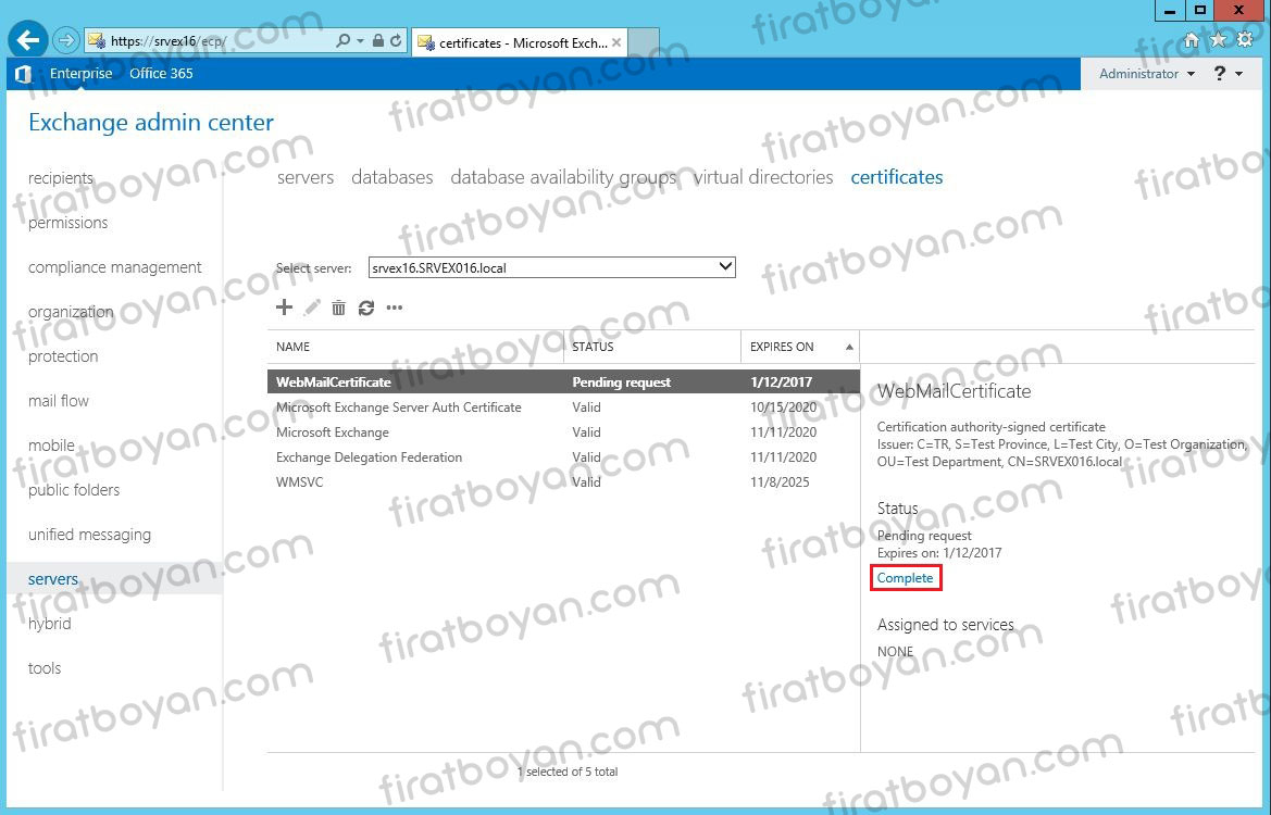 exchange server 2016 local ssl sertifika