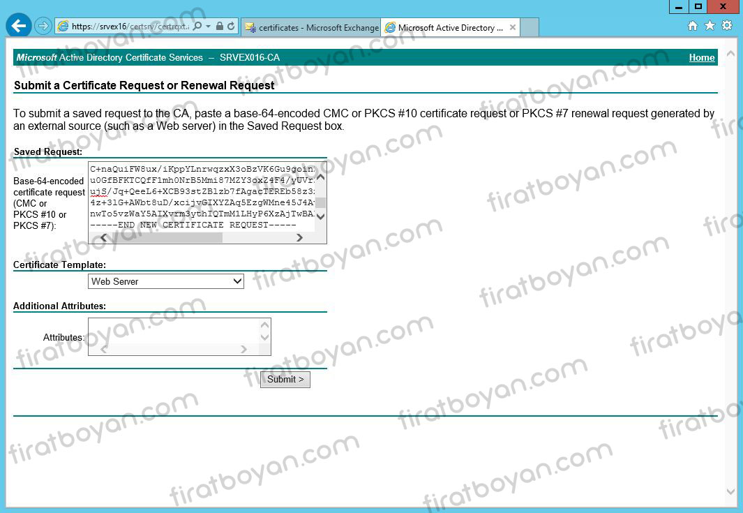 exchange server 2016 local ssl sertifika