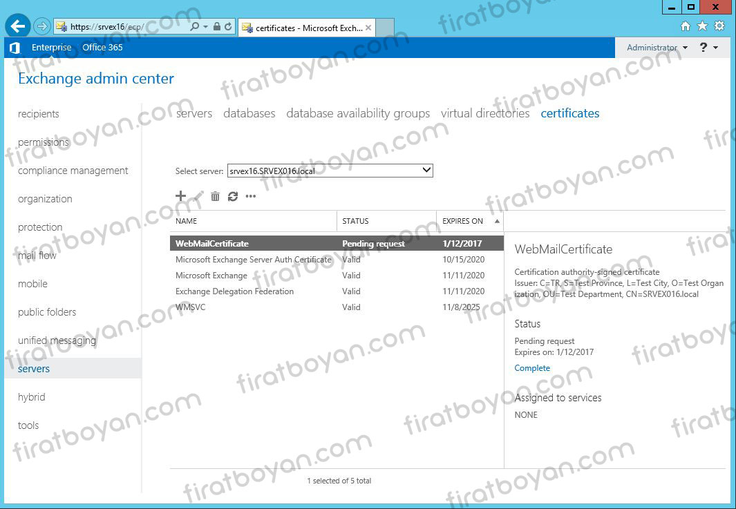 exchange server 2016 local ssl sertifika