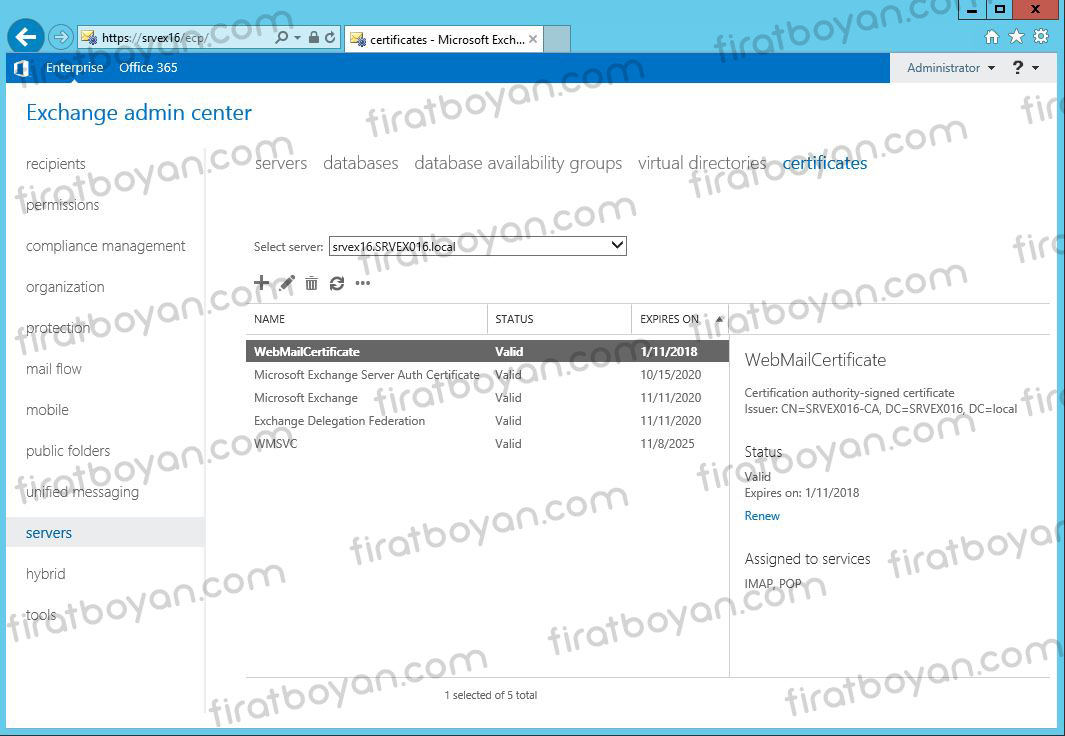 exchange server 2016 local ssl sertifika