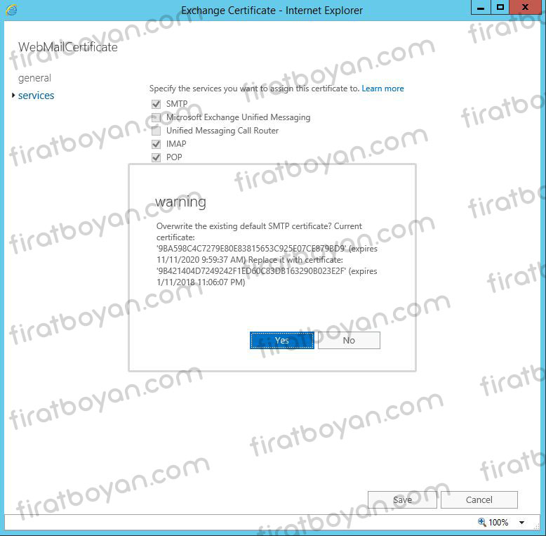 exchange server 2016 local ssl sertifika