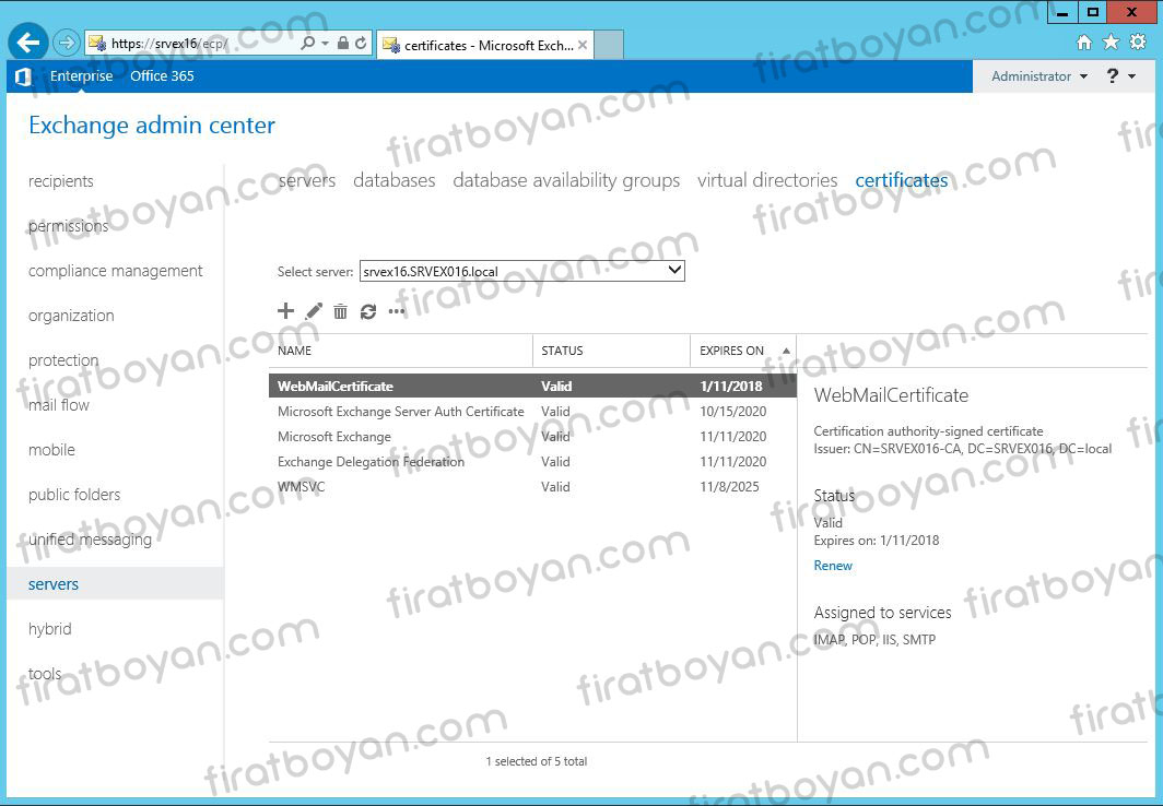 exchange server 2016 local ssl sertifika