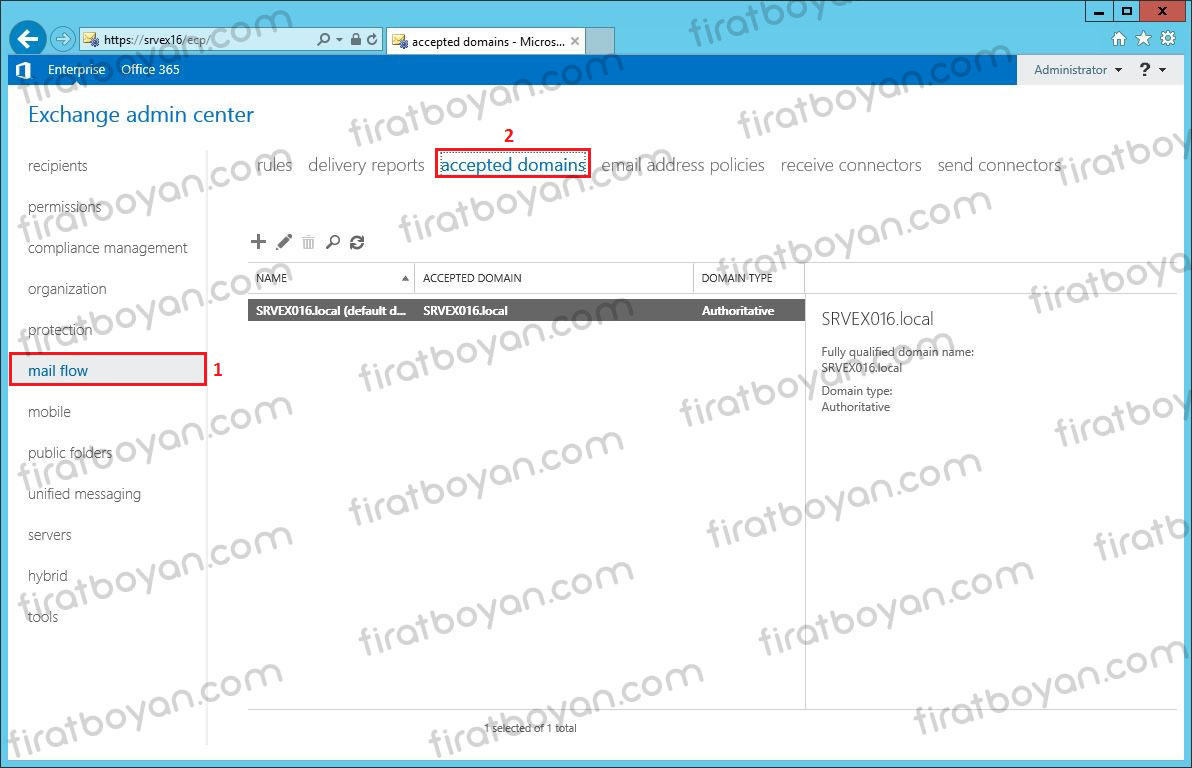 exchange server 2016 accepted domain