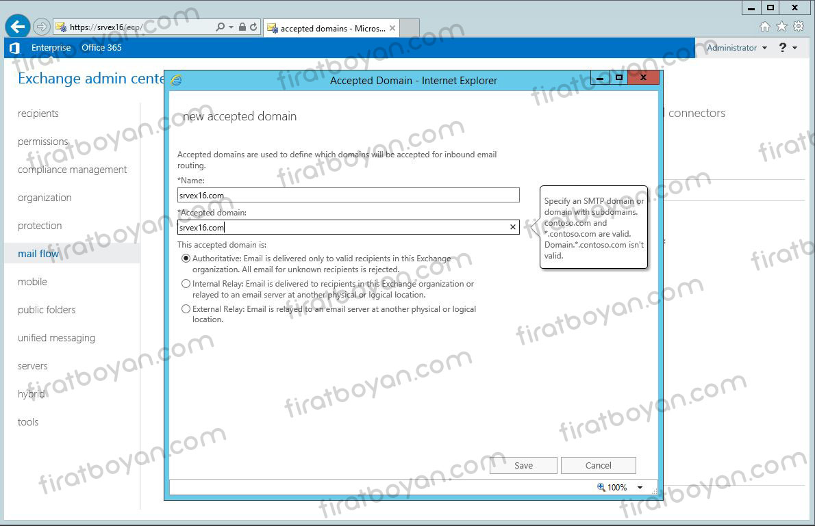 exchange server 2016 accepted domain