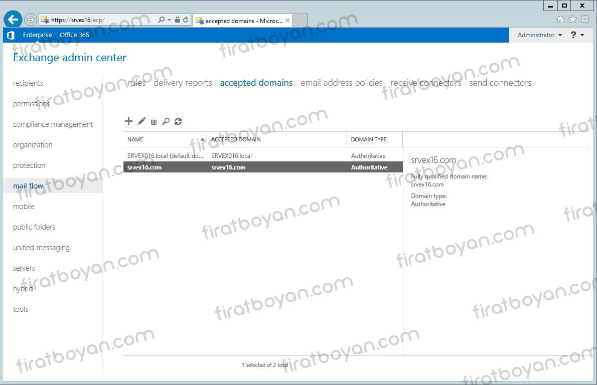 exchange server 2016 accepted domain