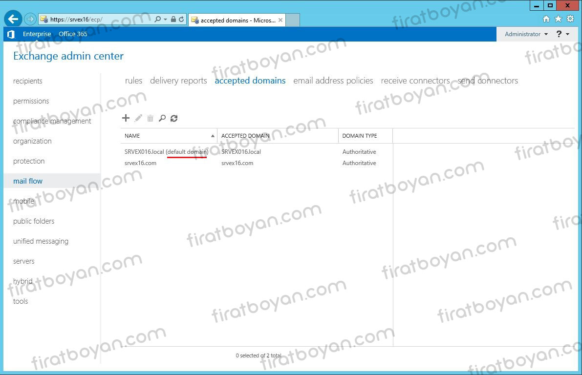 exchange server 2016 accepted domain