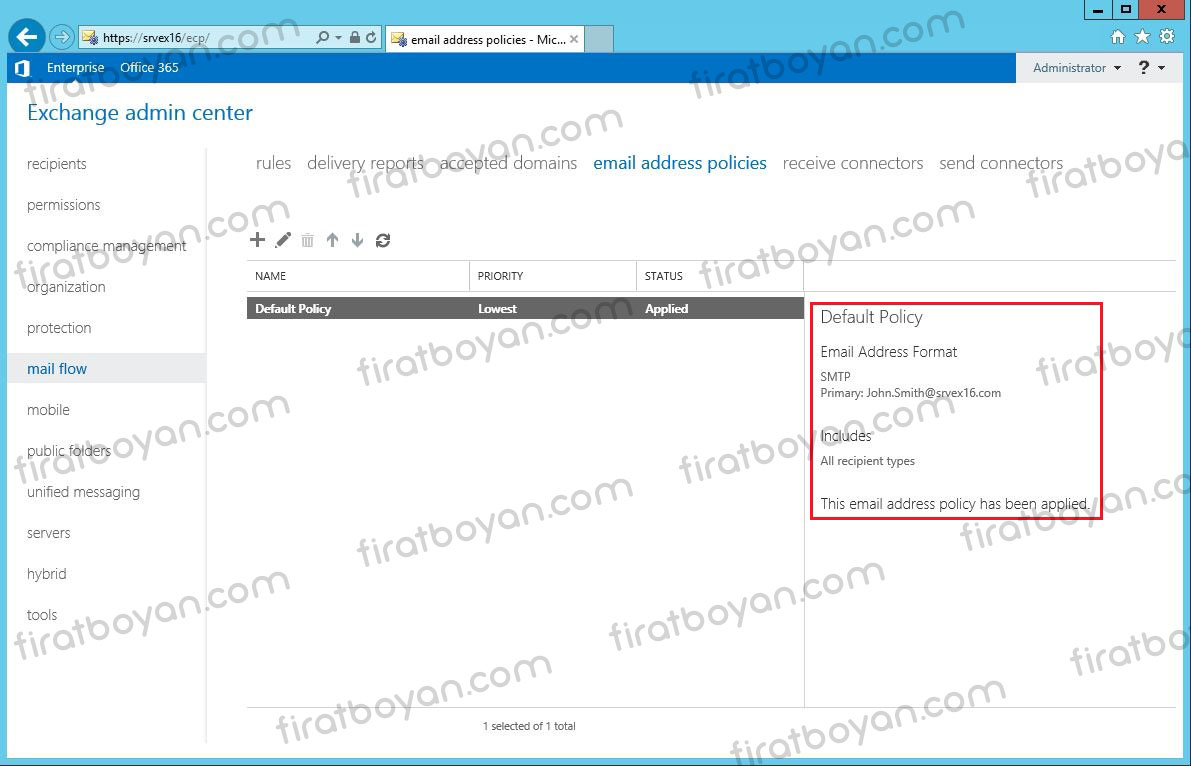 exchange server 2016 accepted domain