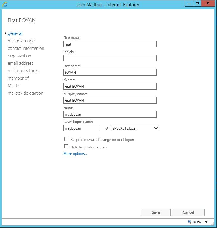 Exchange Server 2016 User Mailbox Boyutu Yapılandırması