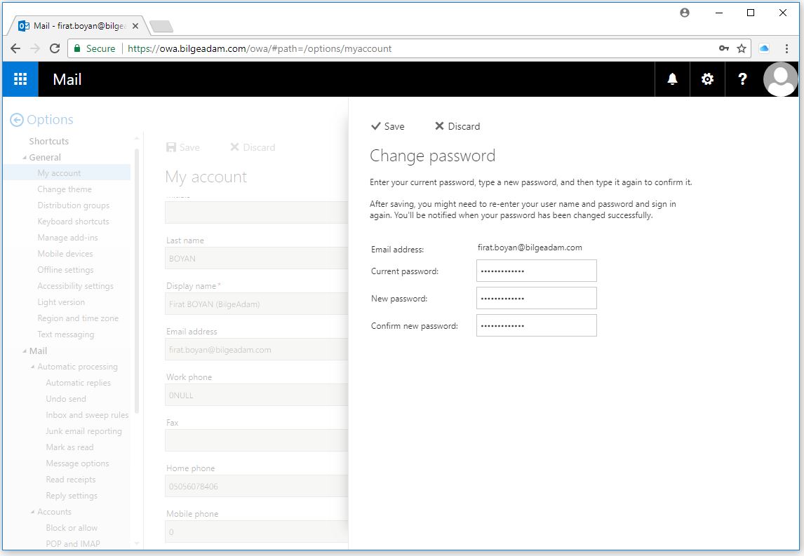 OWA-Outlook Web Access Üzerinden Parola Değiştirme
