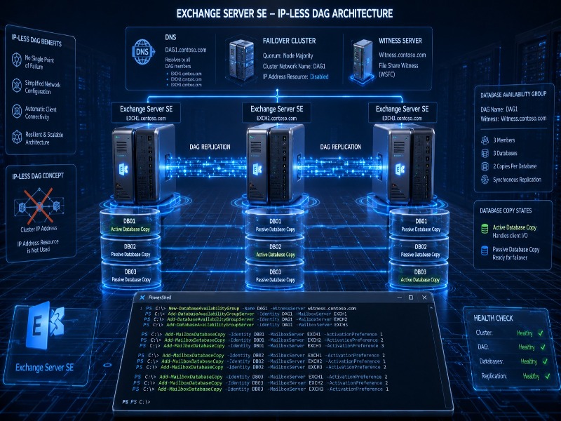 Exchange Server SE'de PowerShell ile IP-less  DAG Kurulum ve Yapılandırması