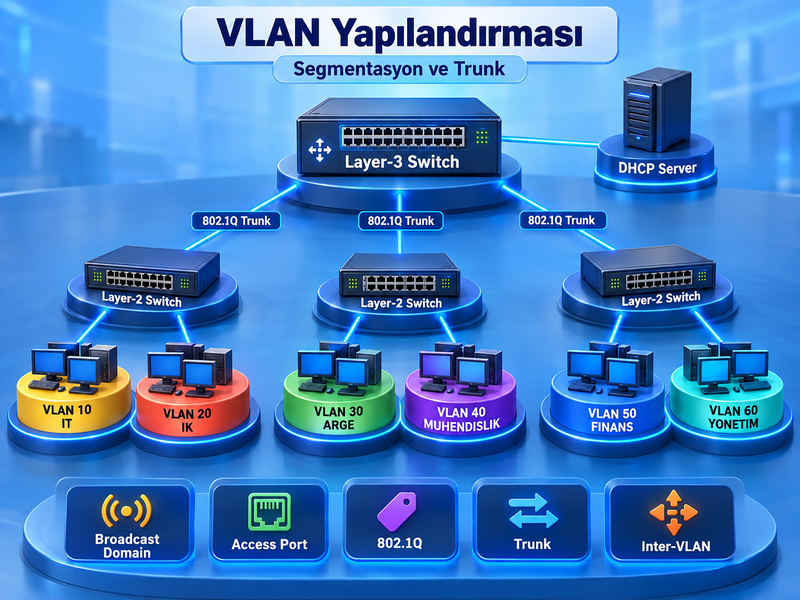 Cisco Switch Üzerinde VLAN (Virtual LAN), Trunk ve VTP Yapılandırması