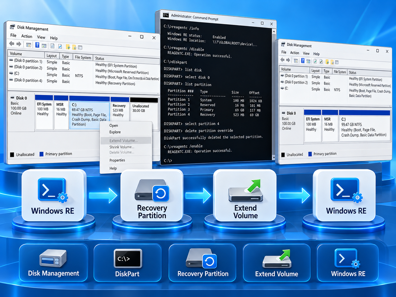Windows Server’da Extend Volume Pasif Sorunu ve Recovery Partition