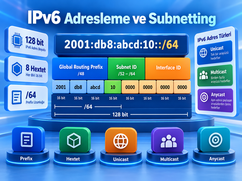 IPv6 Adresleme, Prefix Yapısı, Adres Türleri ve Subnetting Mantığı