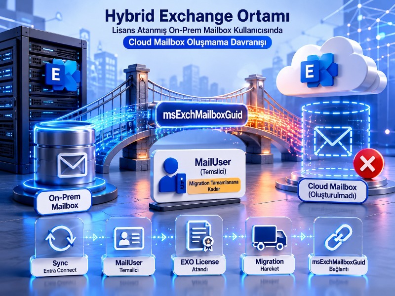 Lisans Atanan Hybrid Kullanıcıda Cloud Mailbox Davranışı