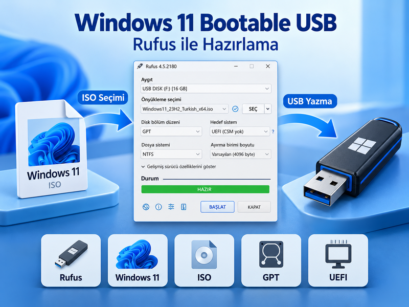 Rufus ile Windows 11 Bootable USB Disk Hazırlama