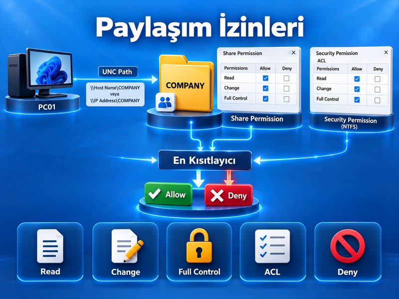 Share Permissions (Paylaşım İzinleri) ve NTFS ile Birlikte Kullanımı