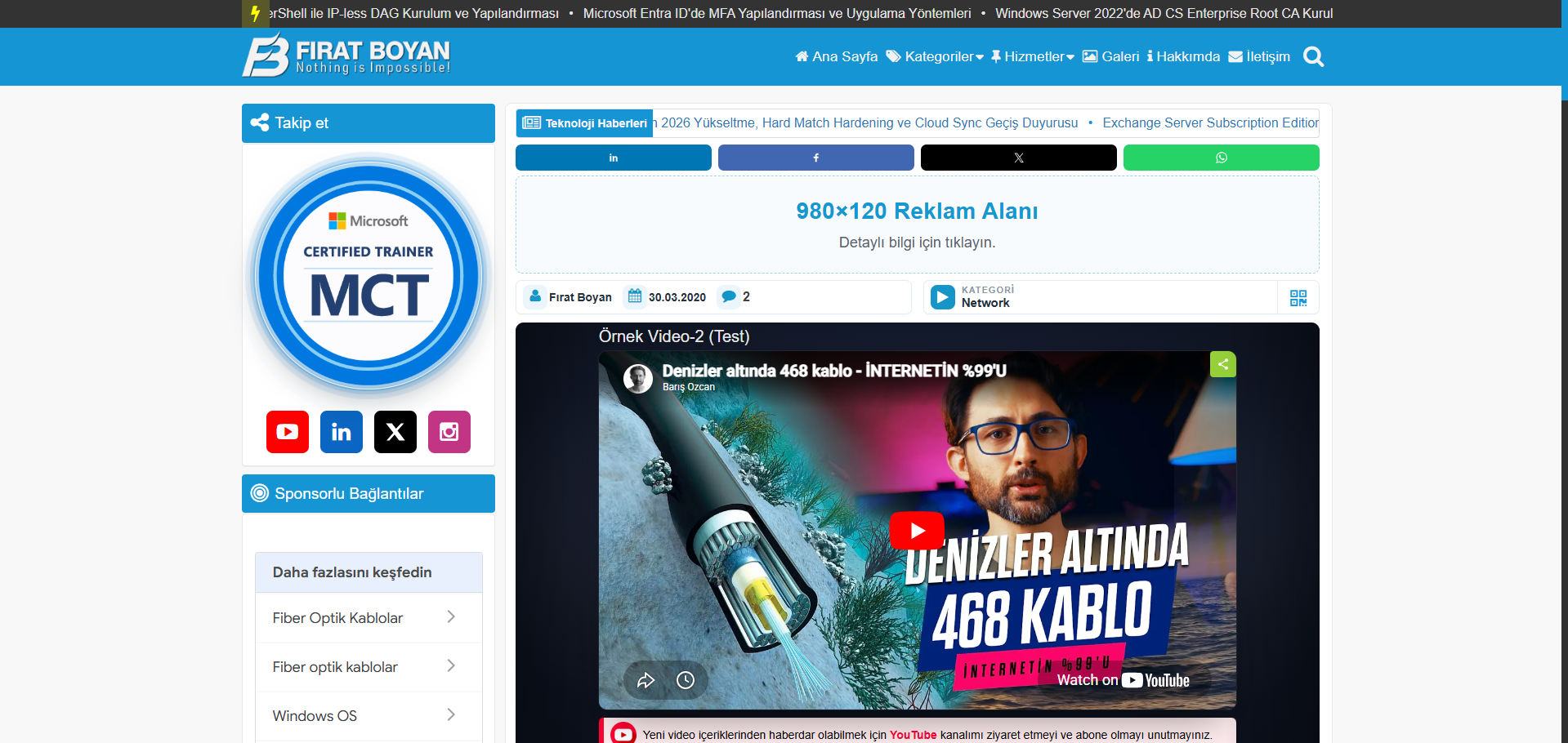 Video sayfası banner reklam örneği - firatboyan.com