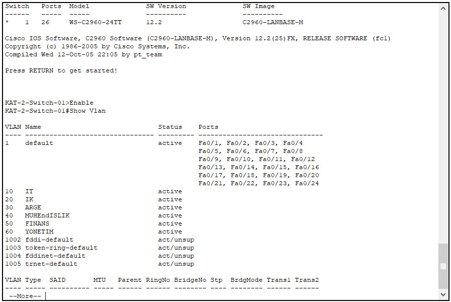 Vlan oluşturma Trunk yapılandırma