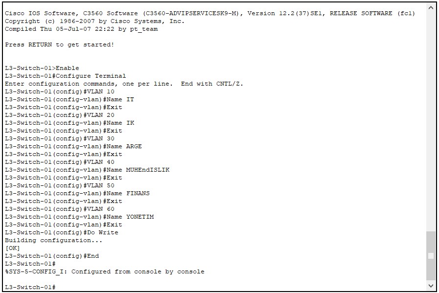 Vlan oluşturma