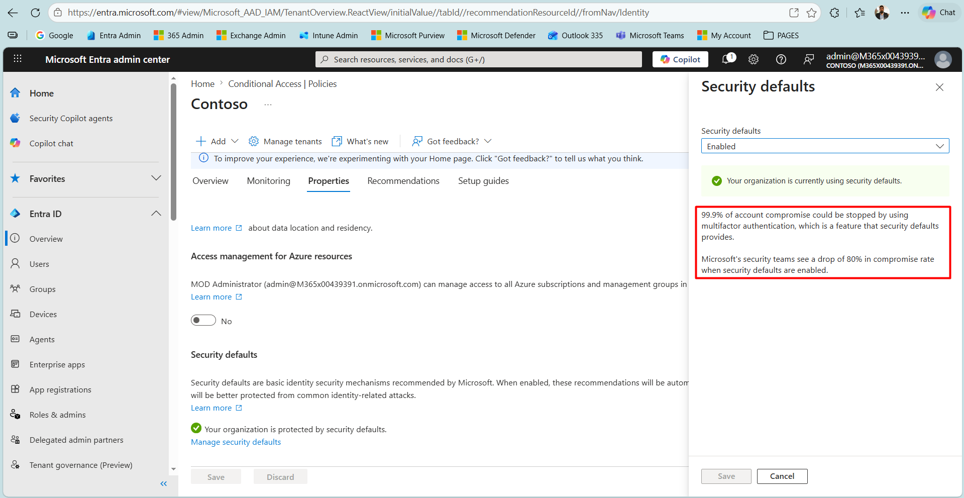 Security defaults panelinde MFA ve Security Defaults etkinliğine dair Microsoft verileri