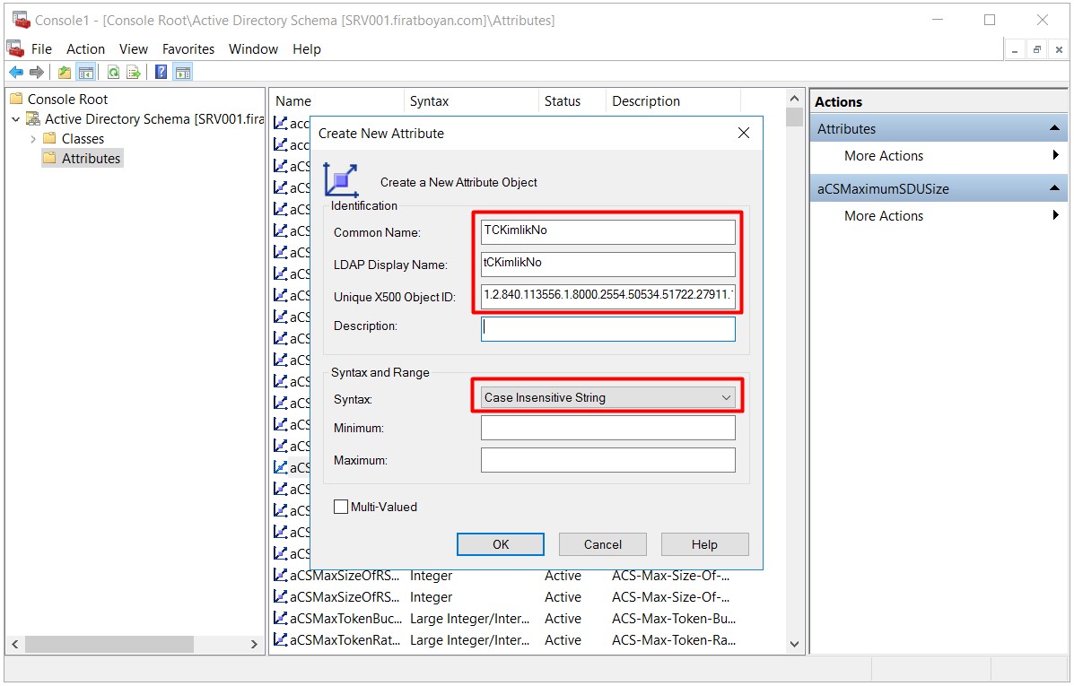 Active Directory Schema Attribute EKleme