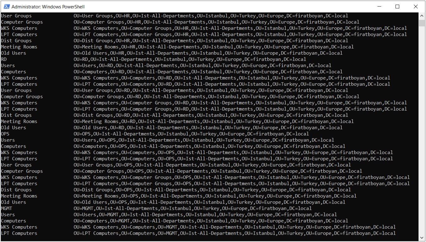 Active Directory Organization Unit Distinguished Name Listeleme