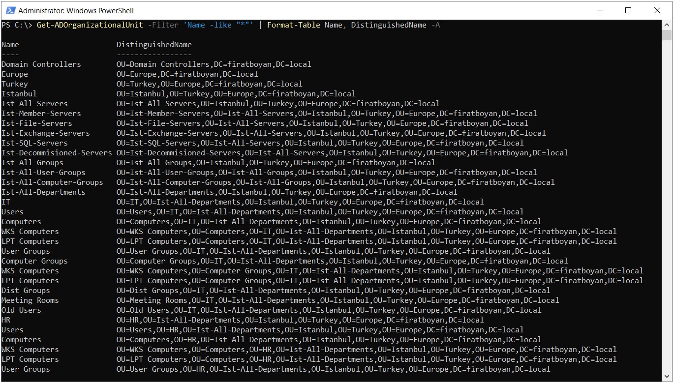 Active Directory Organization Unit Distinguished Name Listeleme