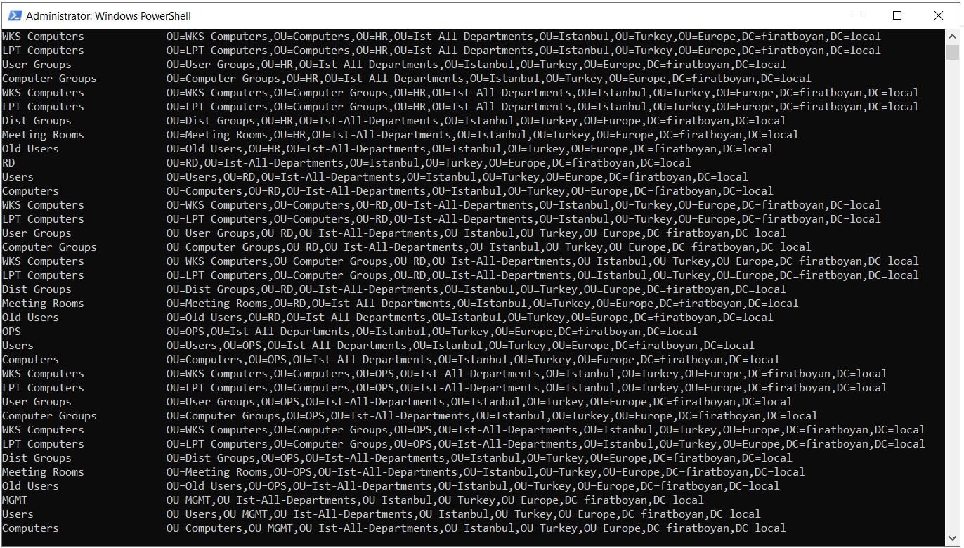 Active Directory Organization Unit Distinguished Name Listeleme