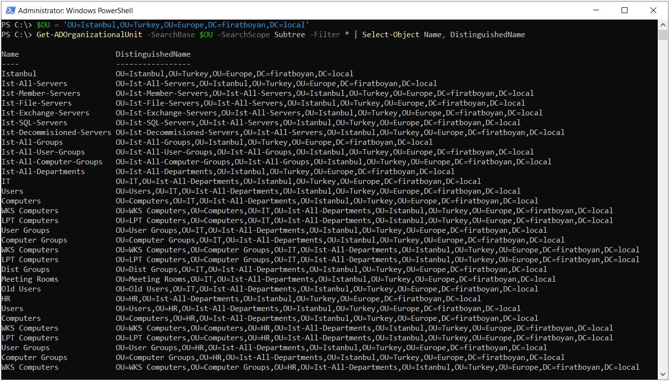 Active Directory Organization Unit Distinguished Name Listeleme