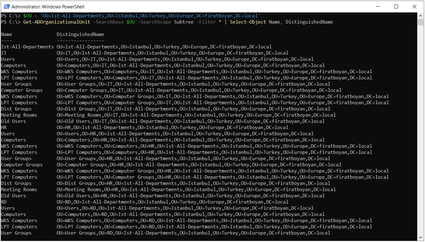 Active Directory Organization Unit Distinguished Name Listeleme