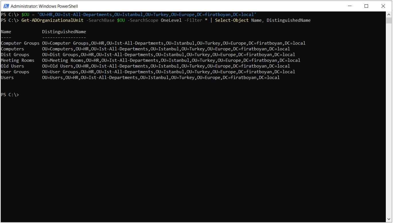 Active Directory Organization Unit Distinguished Name Listeleme
