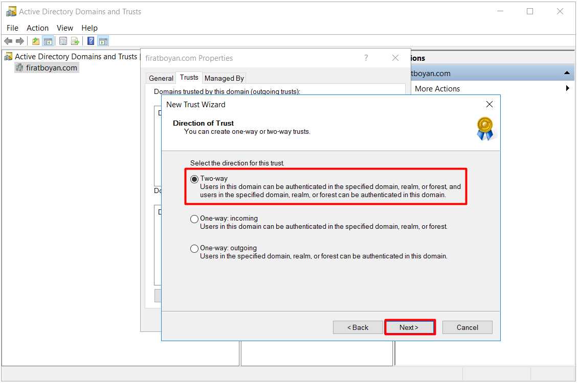 active directory domains and trust kurulumu