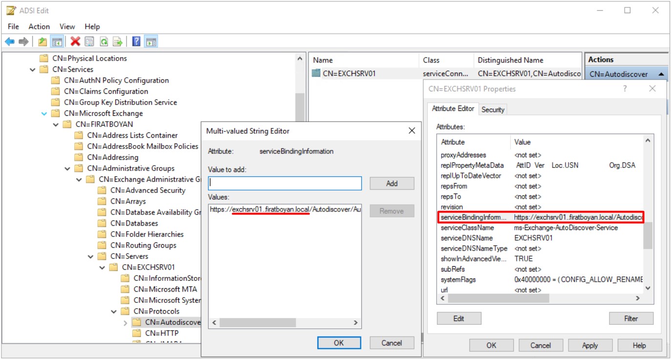 exchange server autodiscover service binding information