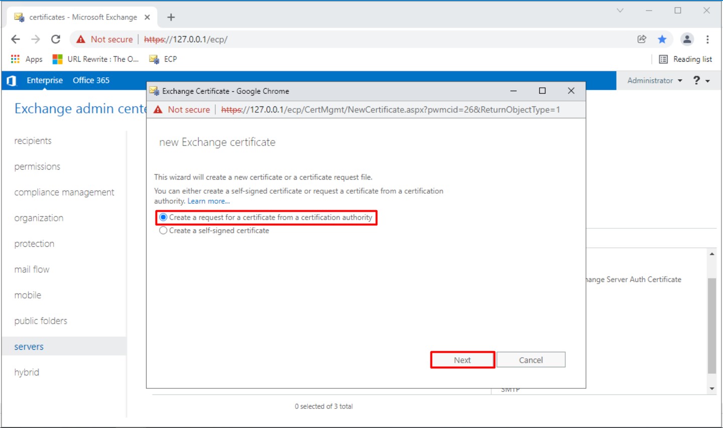 Exchange Server Wildcard sertifika oluşturma