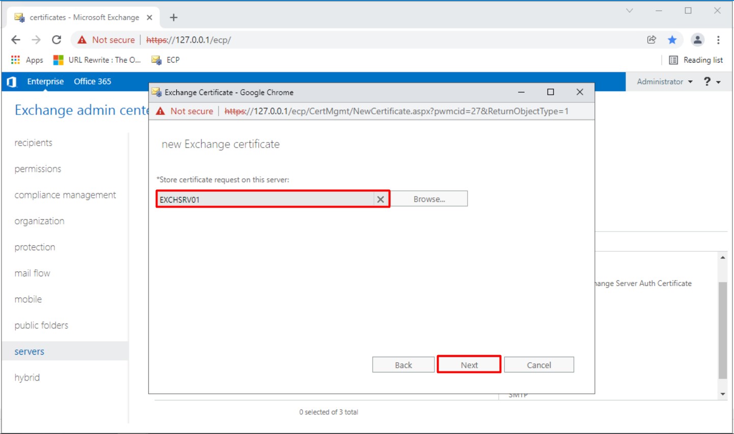 Exchange Server Wildcard sertifika oluşturma