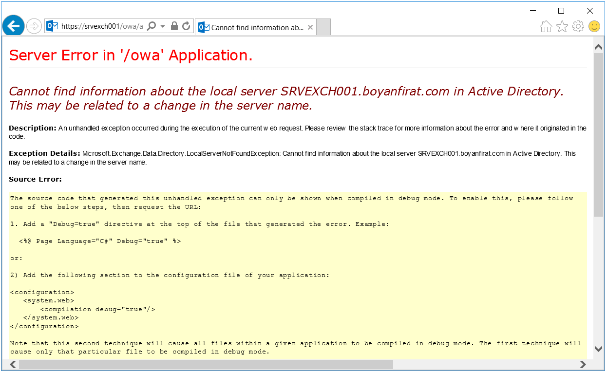 exchange server error