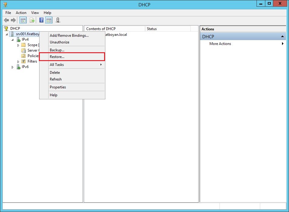 DHCP DATABASE BACKUP, RESTORE ve PATH değiştirme.