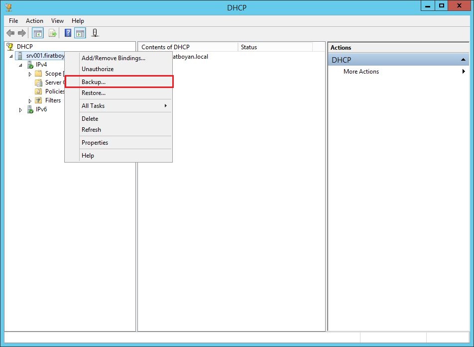 DHCP DATABASE BACKUP, RESTORE ve PATH değiştirme.
