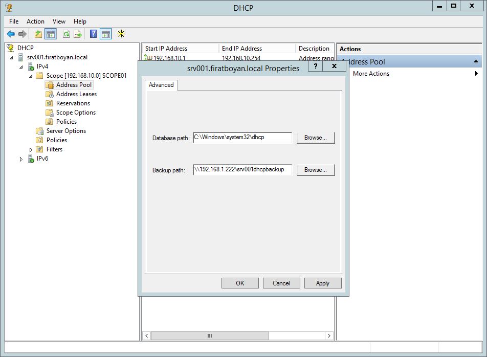 DHCP DATABASE BACKUP, RESTORE ve PATH değiştirme. 