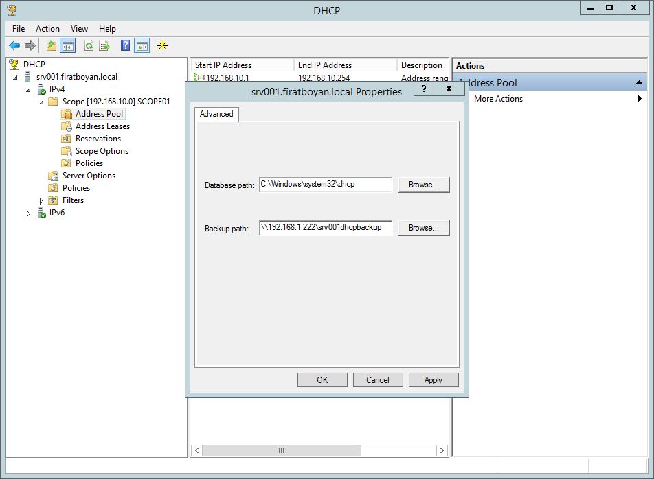 DHCP DATABASE BACKUP, RESTORE ve PATH değiştirme.