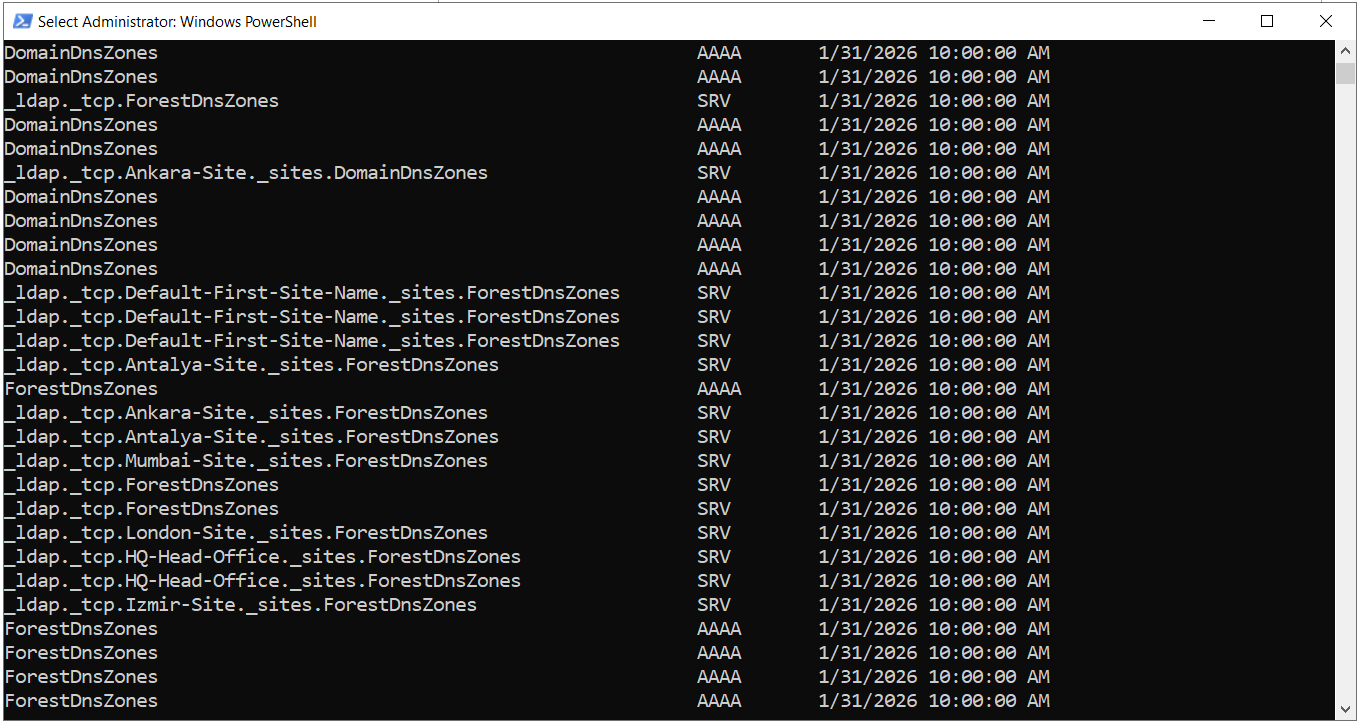 PowerShell ile listelenen Stale DNS kayıtları, DomainDnsZones ve ForestDnsZones kayıtları