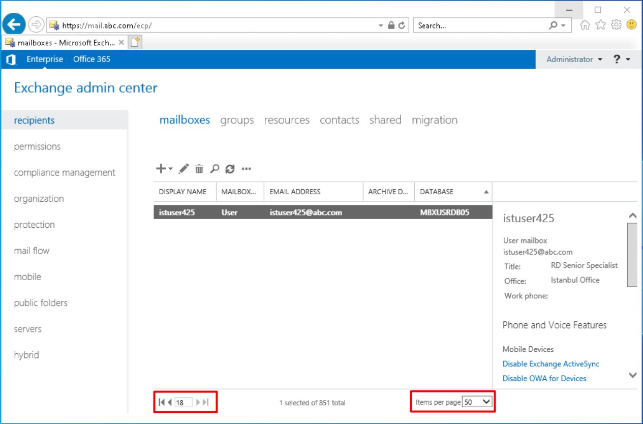 Exchange Server Items Per Page Sayı Değerini Değiştirme