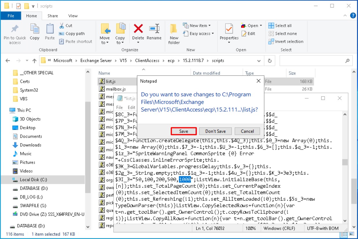 Exchange Server Items Per Page Sayı Değerini Değiştirme