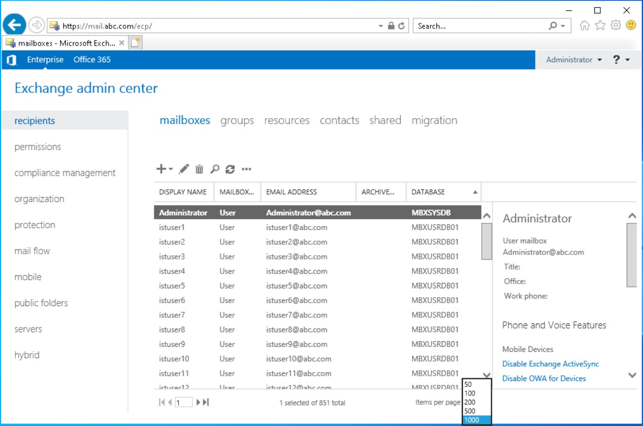 Exchange Server Items Per Page Sayı Değerini Değiştirme